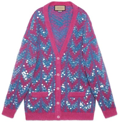 (Women) GUCCI FW22 Blue Knit Sweater with Colorblock Sequins and Pocket Design 713232-XKCMS-4459 Order (Women) GUCCI FW22 Blue Knit Sweater with Colorblock Sequins and Pocket Design 713232-XKCMS-4459