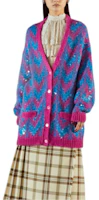 Shop (Women) GUCCI FW22 Blue Knit Sweater with Colorblock Sequins and Pocket Design 713232-XKCMS-4459