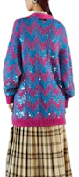 Purchase (Women) GUCCI FW22 Blue Knit Sweater with Colorblock Sequins and Pocket Design 713232-XKCMS-4459
