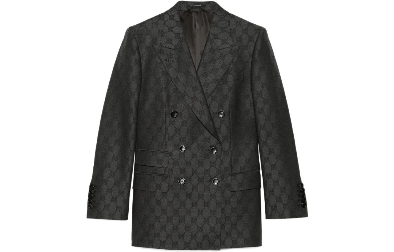 (Women) GUCCI FW22  Double-Breasted GG Jacquard Blazer Jacket - Graphite Gray 715184 ZAKF8 1161