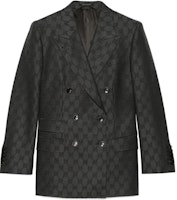 (Women) GUCCI FW22 Double-Breasted GG Jacquard Blazer Jacket - Graphite Gray 715184 ZAKF8 1161 (Women) GUCCI FW22 Double-Breasted GG Jacquard Blazer Jacket - Graphite Gray 715184 ZAKF8 1161