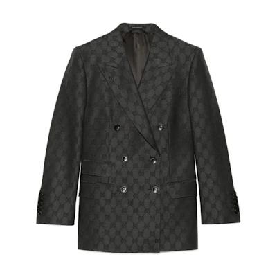 (Women) GUCCI FW22 Double-Breasted GG Jacquard Blazer Jacket - Graphite Gray 715184 ZAKF8 1161