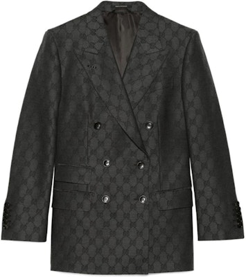 (Women) GUCCI FW22 Double-Breasted GG Jacquard Blazer Jacket - Graphite Gray 715184 ZAKF8 1161 Order (Women) GUCCI FW22 Double-Breasted GG Jacquard Blazer Jacket - Graphite Gray 715184 ZAKF8 1161