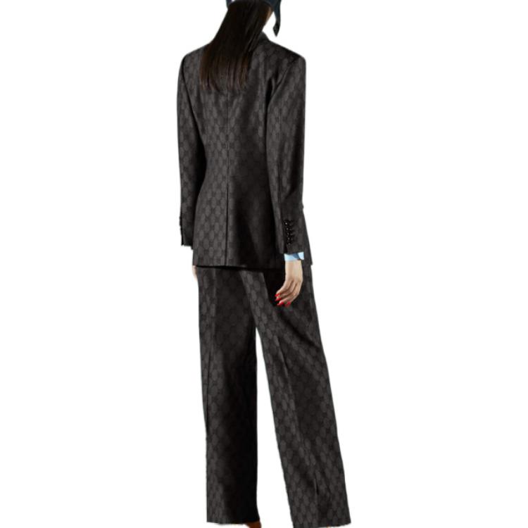 Shop (Women) GUCCI FW22  Double-Breasted GG Jacquard Blazer Jacket - Graphite Gray 715184 ZAKF8 1161