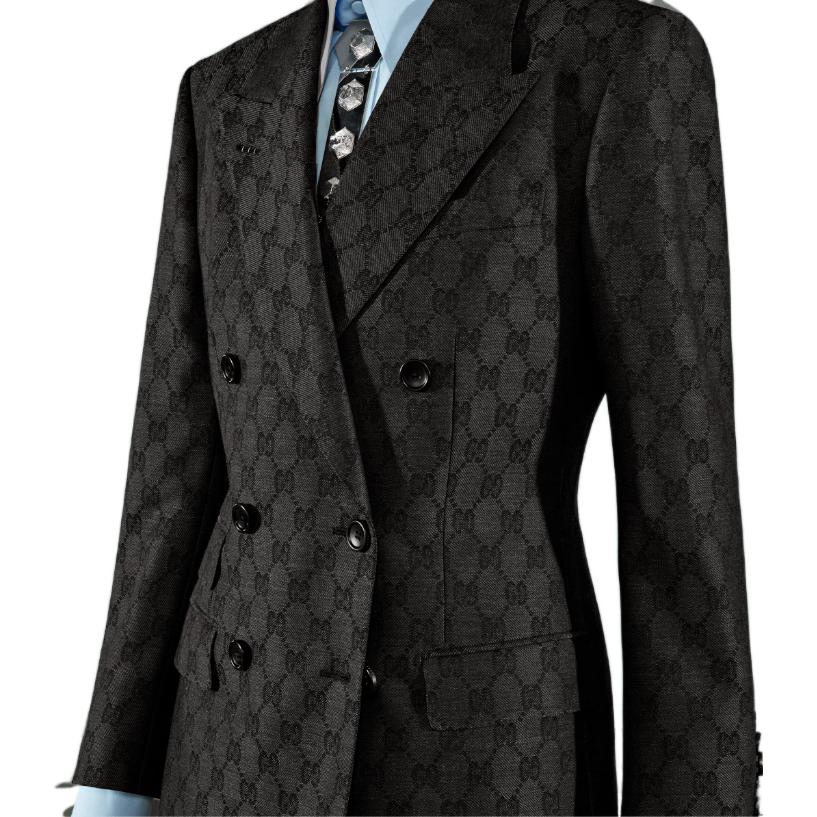 Purchase (Women) GUCCI FW22  Double-Breasted GG Jacquard Blazer Jacket - Graphite Gray 715184 ZAKF8 1161