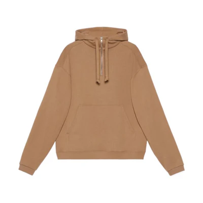 (Women) GUCCI FW22 Half-Zip Hoodie Brown Solid Color. 717424-XJE5N-2597