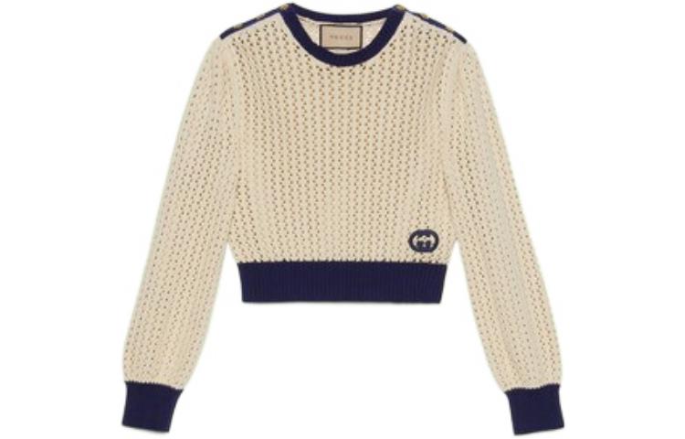 Order (W) 구찌 FW22 아이보리 화이트 로고 자수 크루넥 스웻셔츠. 691593-XKCAM-9217