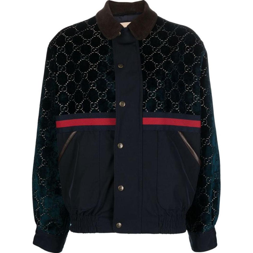 (Women) GUCCI FW22  Logo Pattern Snap-Button Jacket - Navy Blue 699576-Z8A10-4759