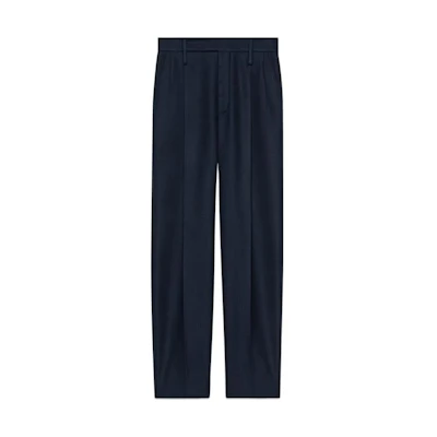 (Women) GUCCI FW22 Navy Blue Straight-Leg Cashmere Long Casual Pants 721495-Z6519-4440
