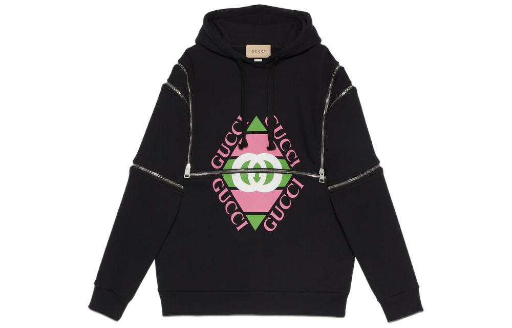 (Women) GUCCI FW22  Retro Logo Zip Pullover Sweatshirt Black. 718409-XJEV6-1082