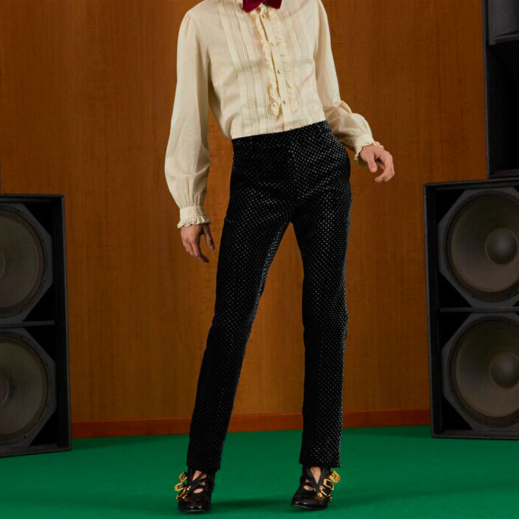 Shop (W) グッチ FW22 ベルベット ソリッドカラー カジュアルパンツ ブラック 703080-ZAI39-1070