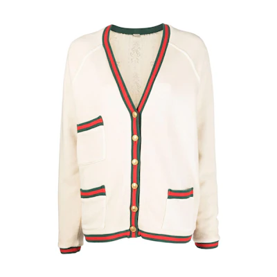 (Women) GUCCI FW22 White Cotton Knit Sweater with Contrast Trim 688203-XJD43-9709