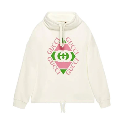 (Women) GUCCI FW22 White Logo Print Long-Sleeve Hoodie. 717417XJEV6