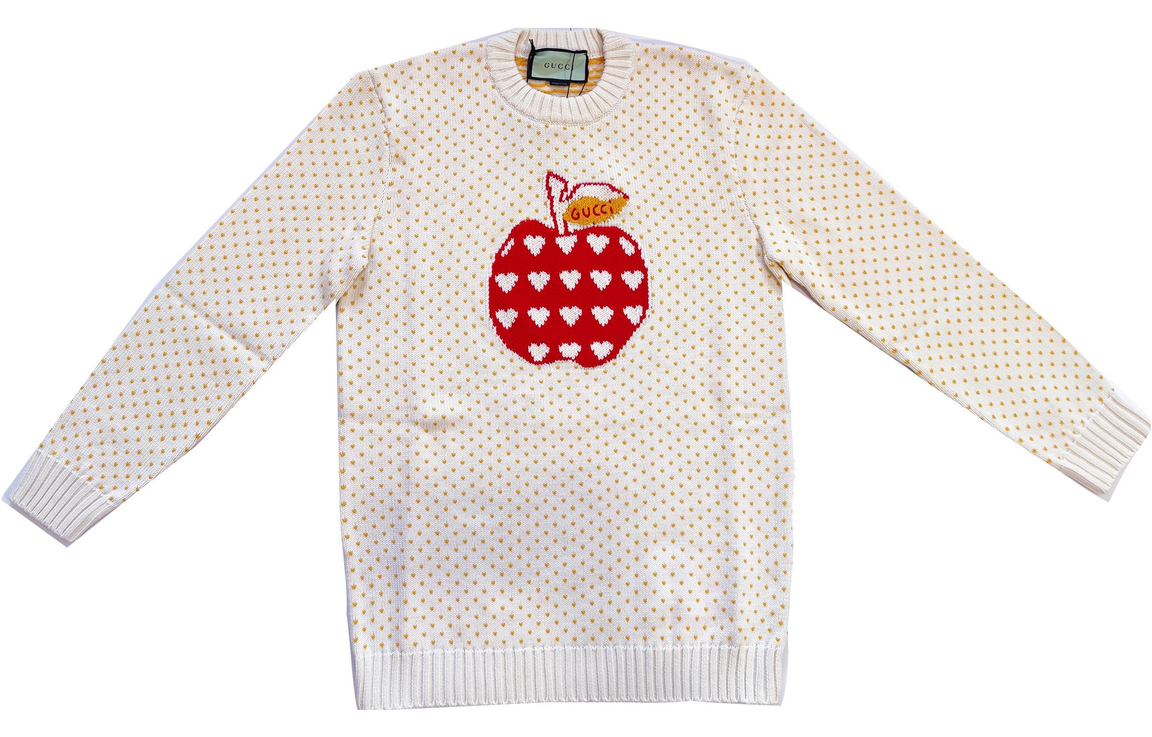 (Women) Gucci FW22 Apple Pattern Crewneck Sweater in Off-White 665121-XKBYY-9275