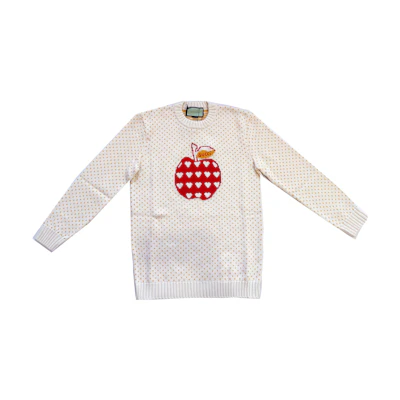 (Women) Gucci FW22 Apple Pattern Crewneck Sweater in Off-White 665121-XKBYY-9275
