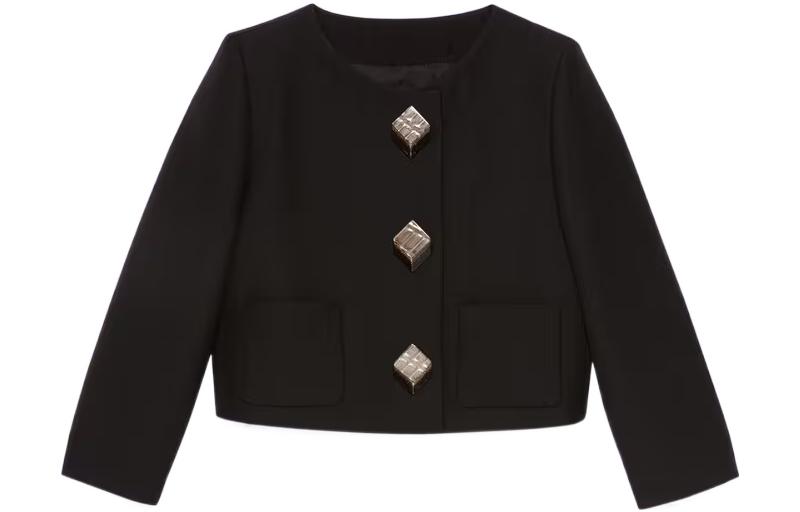 (Women) Gucci FW22 Black Geometric Button Crew Neck Casual Jacket 731312-ZAK4N-1000