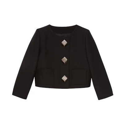 (Women) Gucci FW22 Black Geometric Button Crew Neck Casual Jacket 731312-ZAK4N-1000