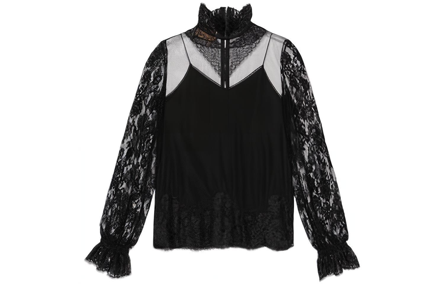 (Women) Gucci FW22 Black Sheer Lace Sunscreen Shirt 721149-ZAKT7-1000