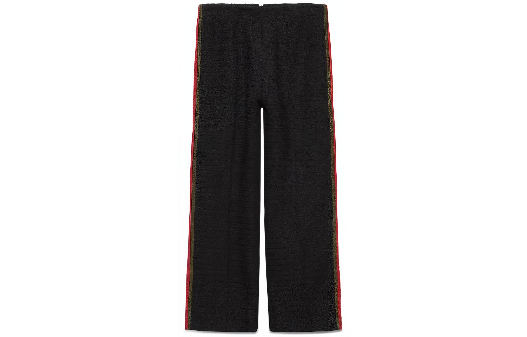 (Women) Gucci FW22 Black Tweed Straight-Leg Pants with Red-Green Trim 718293-ZAA0O-1043
