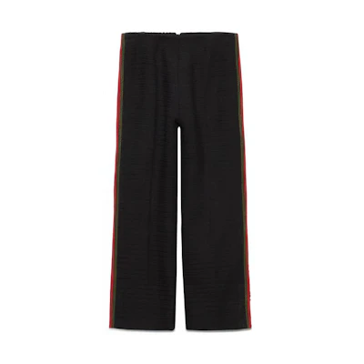 (Women) Gucci FW22 Black Tweed Straight-Leg Pants with Red-Green Trim 718293-ZAA0O-1043