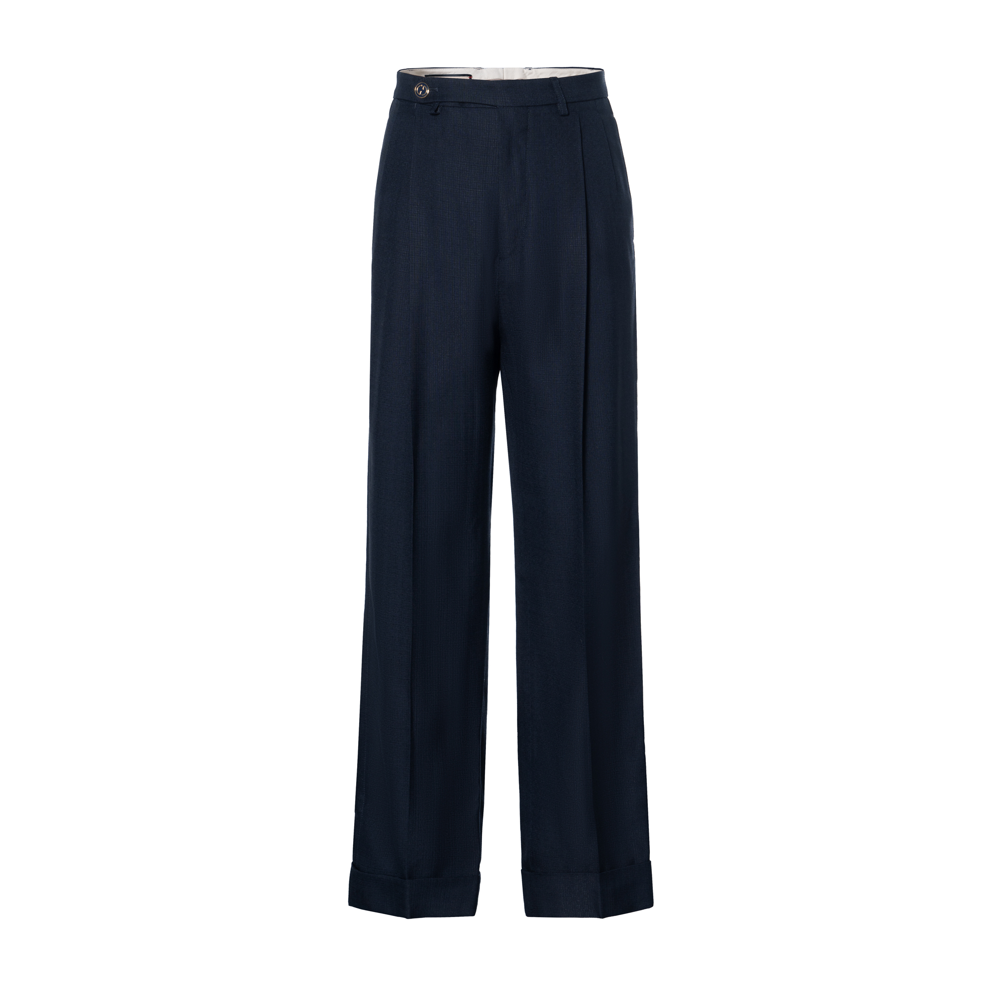 (Women) Gucci FW22 Blue High-Waisted Pleated Straight Trousers 686578-Z736B-4265