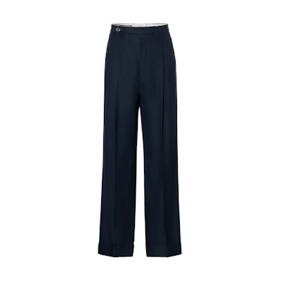 (Women) Gucci FW22 Blue High-Waisted Pleated Straight Trousers 686578-Z736B-4265