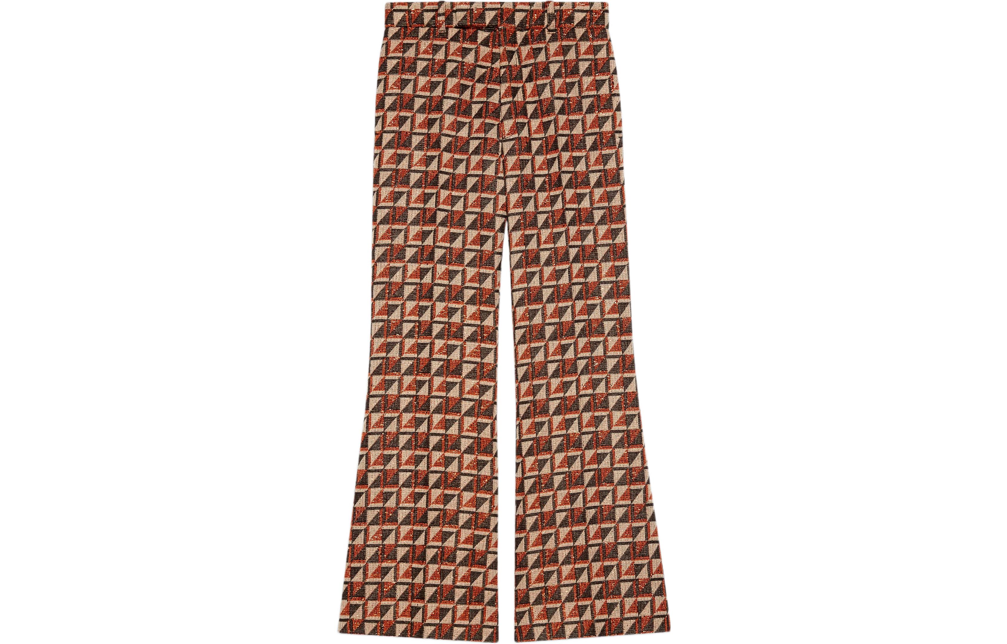 (Women) Gucci FW22 Brown Geometric High-Waisted Flare Pants 616539-ZAGFS-2229