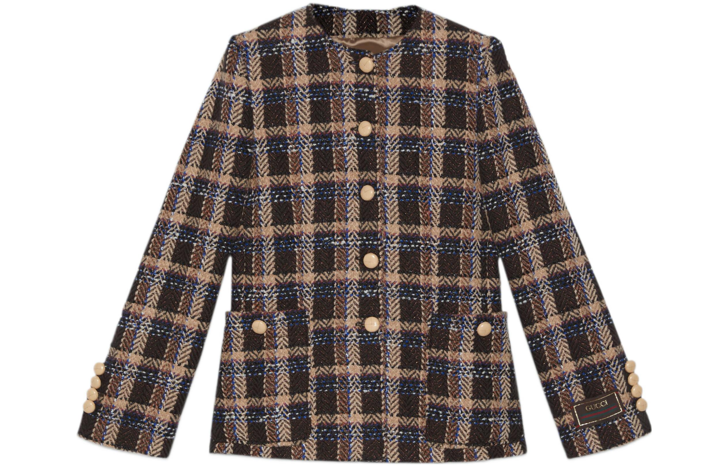 (Women) Gucci FW22 Brown Plaid Button-Up Long-Sleeve Jacket 721316-Z8A5A-2275 圖 2