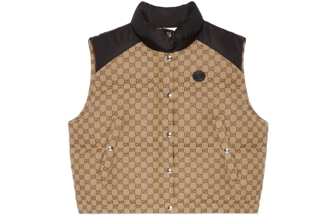 (Women) Gucci FW22 Camel Colorblock GG Logo Leather Down Vest 717547-Z9AAT-2184