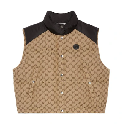 (Women) Gucci FW22 Camel Colorblock GG Logo Leather Down Vest 717547-Z9AAT-2184