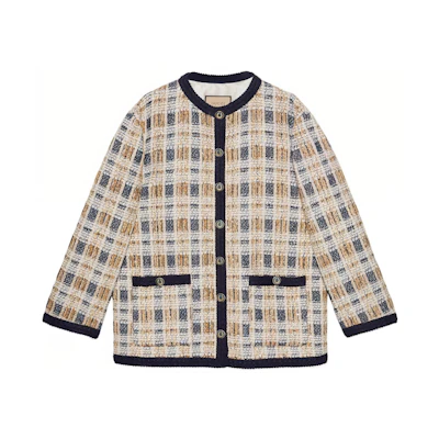 (Women) Gucci FW22 Check Print Single-Breasted Jacket Khaki 691452-ZAIU7-9791