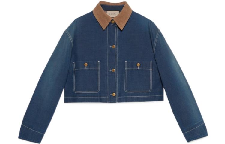 Order (Women) GUCCI FW22 Color Block Denim Jacket Women’s Blue Long Sleeve 714291-XDB3F-4759