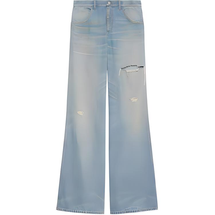 (Women) GUCCI FW22 Distressed Wide-Leg Casual Jeans  Denim Blue. 716490-XDB6M-4452