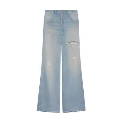 (Women) GUCCI FW22 Distressed Wide-Leg Casual Jeans Denim Blue. 716490-XDB6M-4452