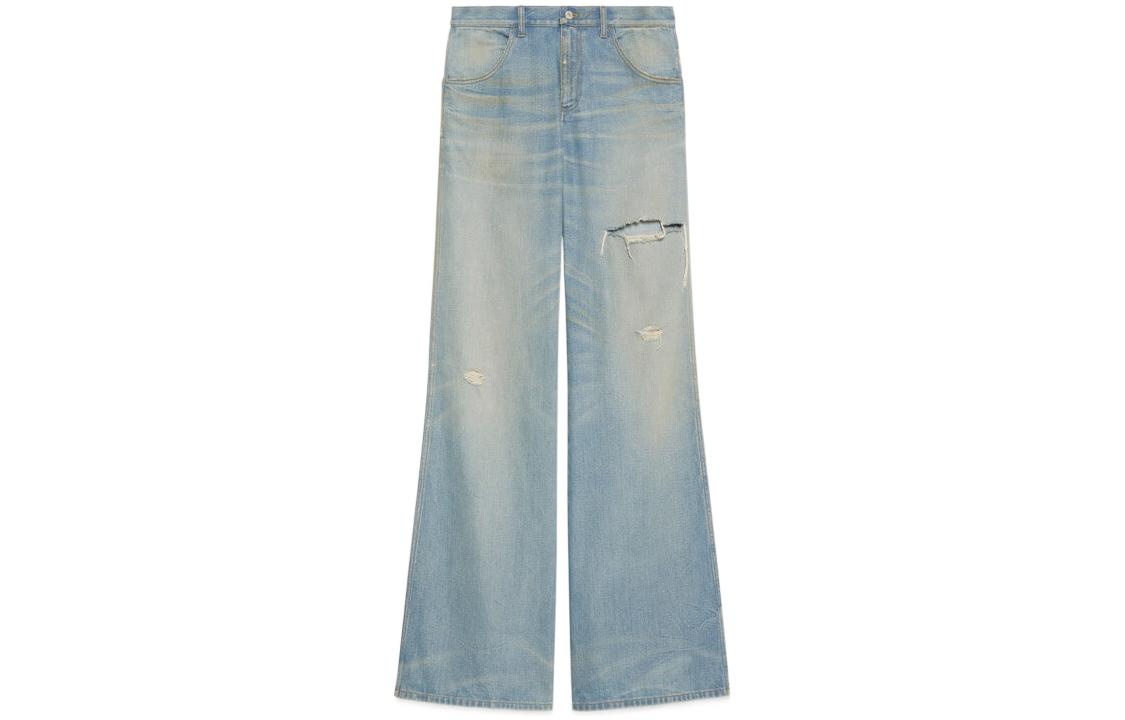 Order (W) GUCCI FW22 仿舊寬腿休閒牛仔褲 藍色丹寧。 716490-XDB6M-4452