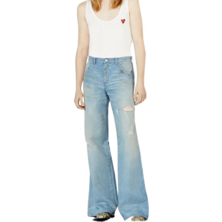 Shop (W) GUCCI FW22 仿舊寬腿休閒牛仔褲 藍色丹寧。 716490-XDB6M-4452