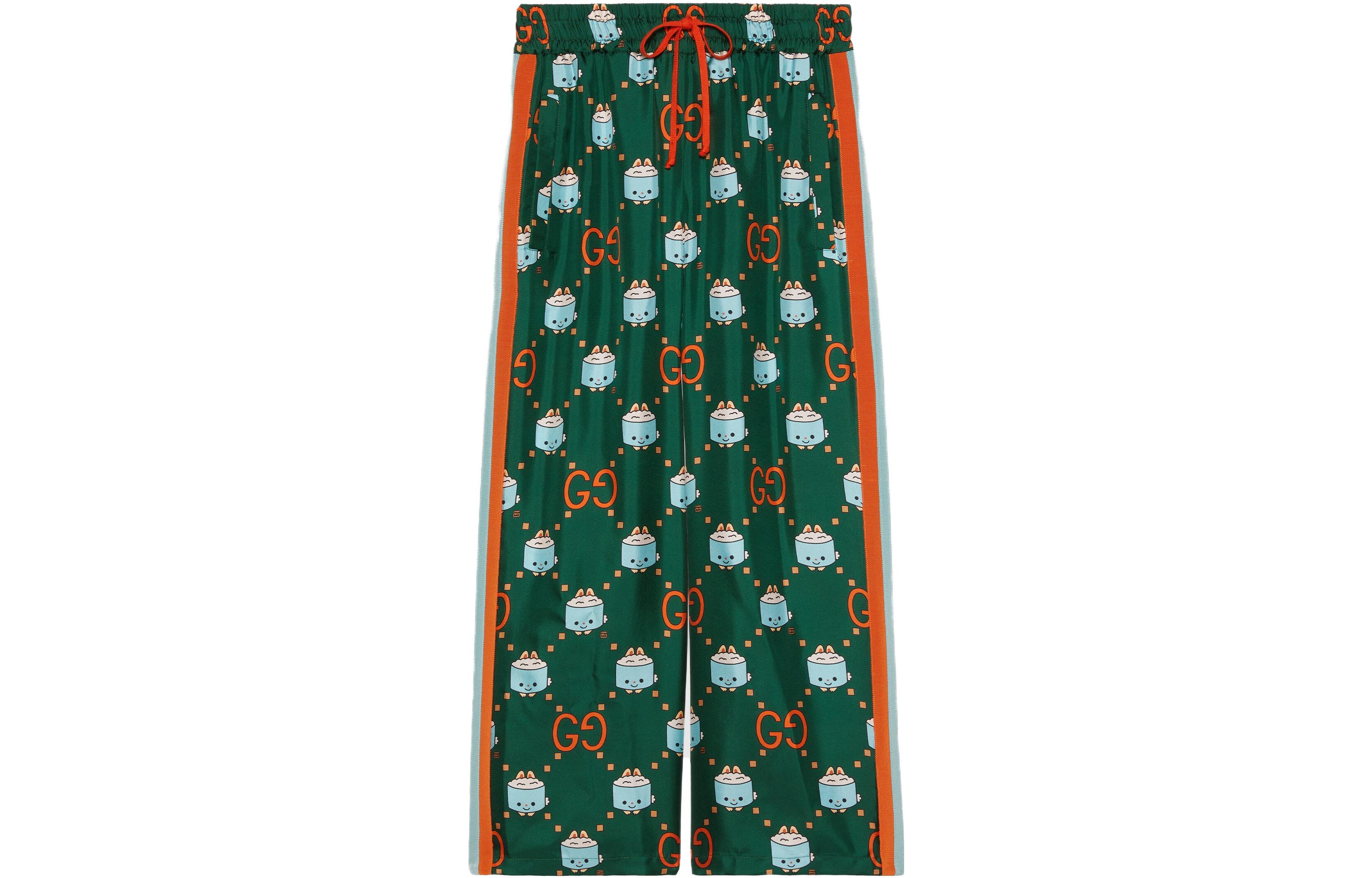 (Women) Gucci FW22 Green Cartoon Logo Print Trousers Casual Pants 735086-XJFBU-3343