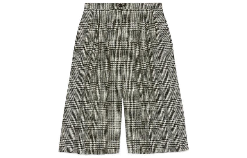 (Women) Gucci FW22 Grey Plaid Pleated Button Shorts 718326-Z8A5D-1070