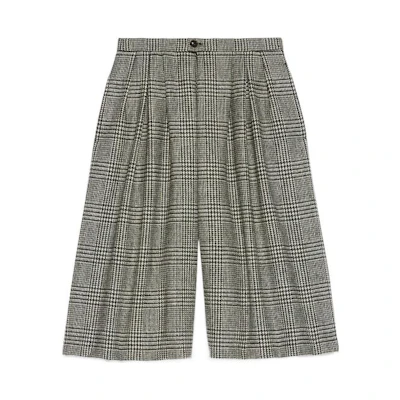 (Women) Gucci FW22 Grey Plaid Pleated Button Shorts 718326-Z8A5D-1070
