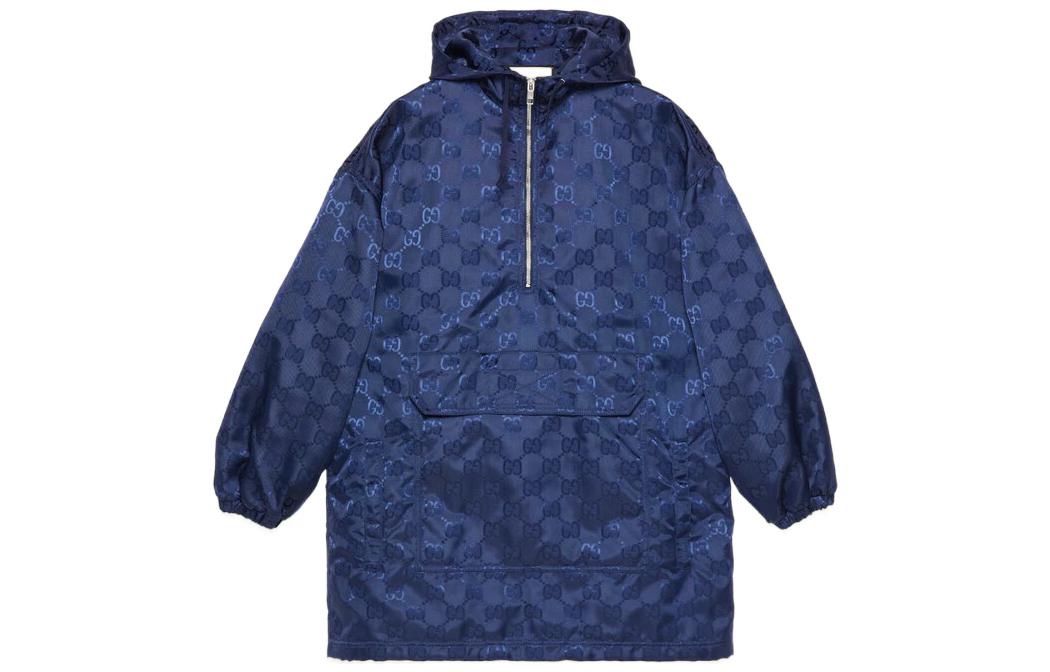 (Women) Gucci FW22 Half-Zip Hoodie Jacket in Deep Blue GG Monogram 691088-ZAI4L-4348