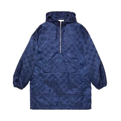 (Women) Gucci FW22 Half-Zip Hoodie Jacket in Deep Blue GG Monogram 691088-ZAI4L-4348