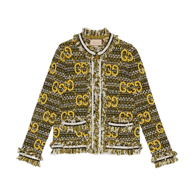 (Women) Gucci FW22 Logo Frayed Trim Long Sleeve Knit Sweater 717469-XKCQX-1127