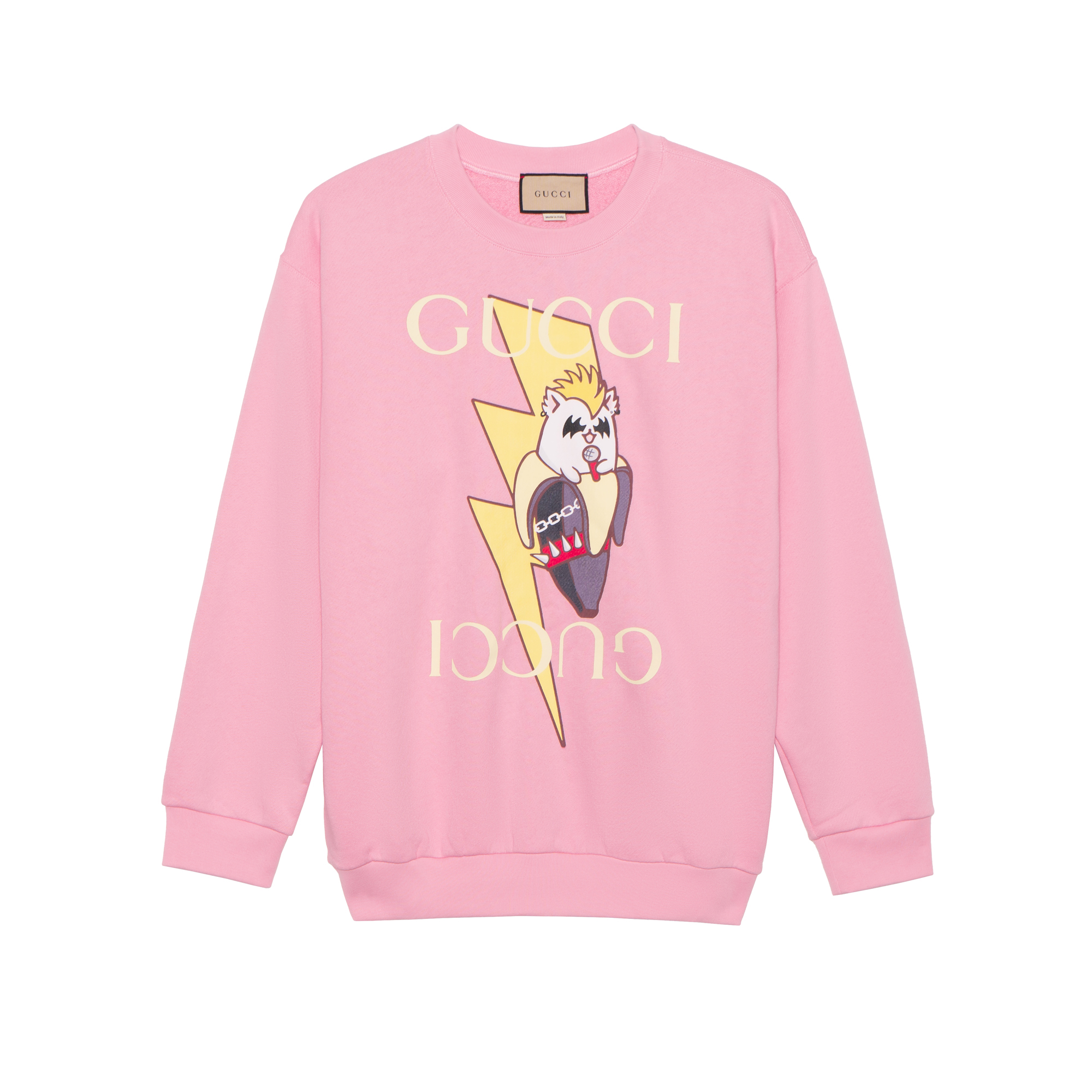 (Women) Gucci FW22 Logo Print Banana Cat Pink Long Sleeve Sweatshirt 617964-XJEGK-5904