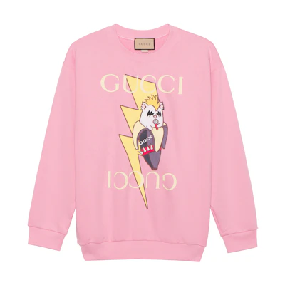 (Women) Gucci FW22 Logo Print Banana Cat Pink Long Sleeve Sweatshirt 617964-XJEGK-5904