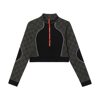 (Women) Gucci FW22 Logo Print High Collar Half-Zip Cropped Long Sleeve Top 726373-XJETW-1189