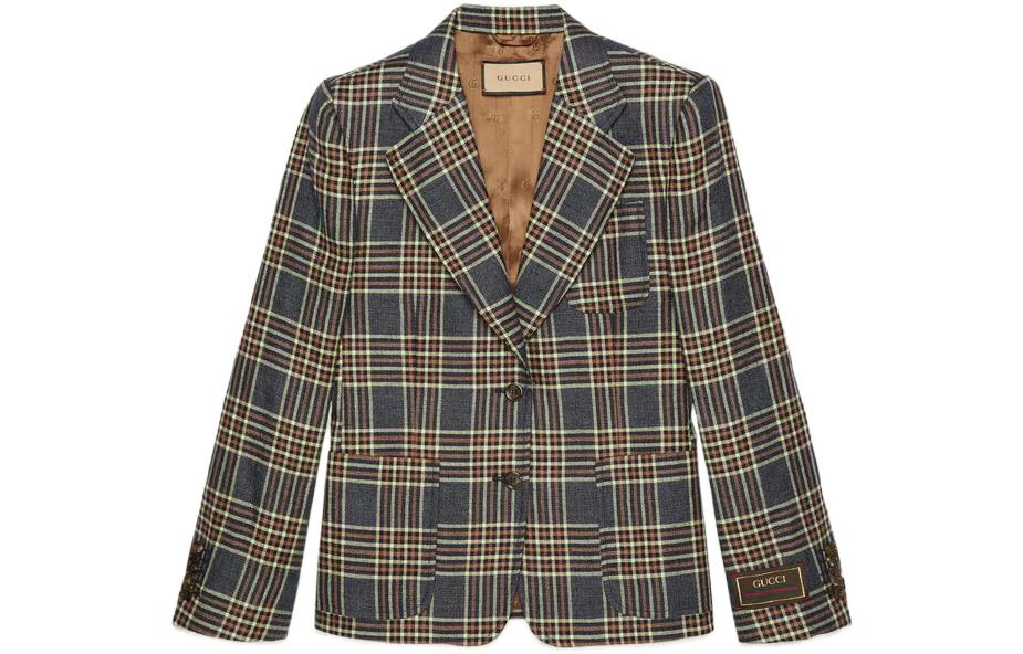 (Women) Gucci FW22 Love Parade Plaid Single-Breasted Jacket Brown 696818-ZAI20-4447
