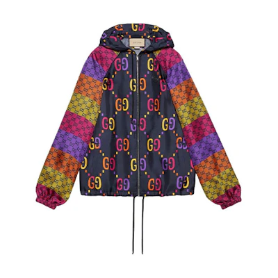 (Women) GUCCI FW22 Monogram Silk Zip-Up Jacket Purple Long-Sleeve Outerwear. 705839-XJEO4-4681