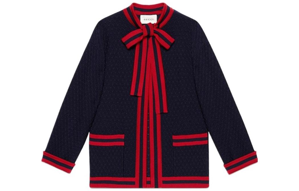 (Women) Gucci FW22 Navy Blue Striped Butterfly Cardigan Jacket 653439-XKBTF-4320