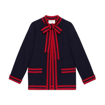 (Women) Gucci FW22 Navy Blue Striped Butterfly Cardigan Jacket 653439-XKBTF-4320