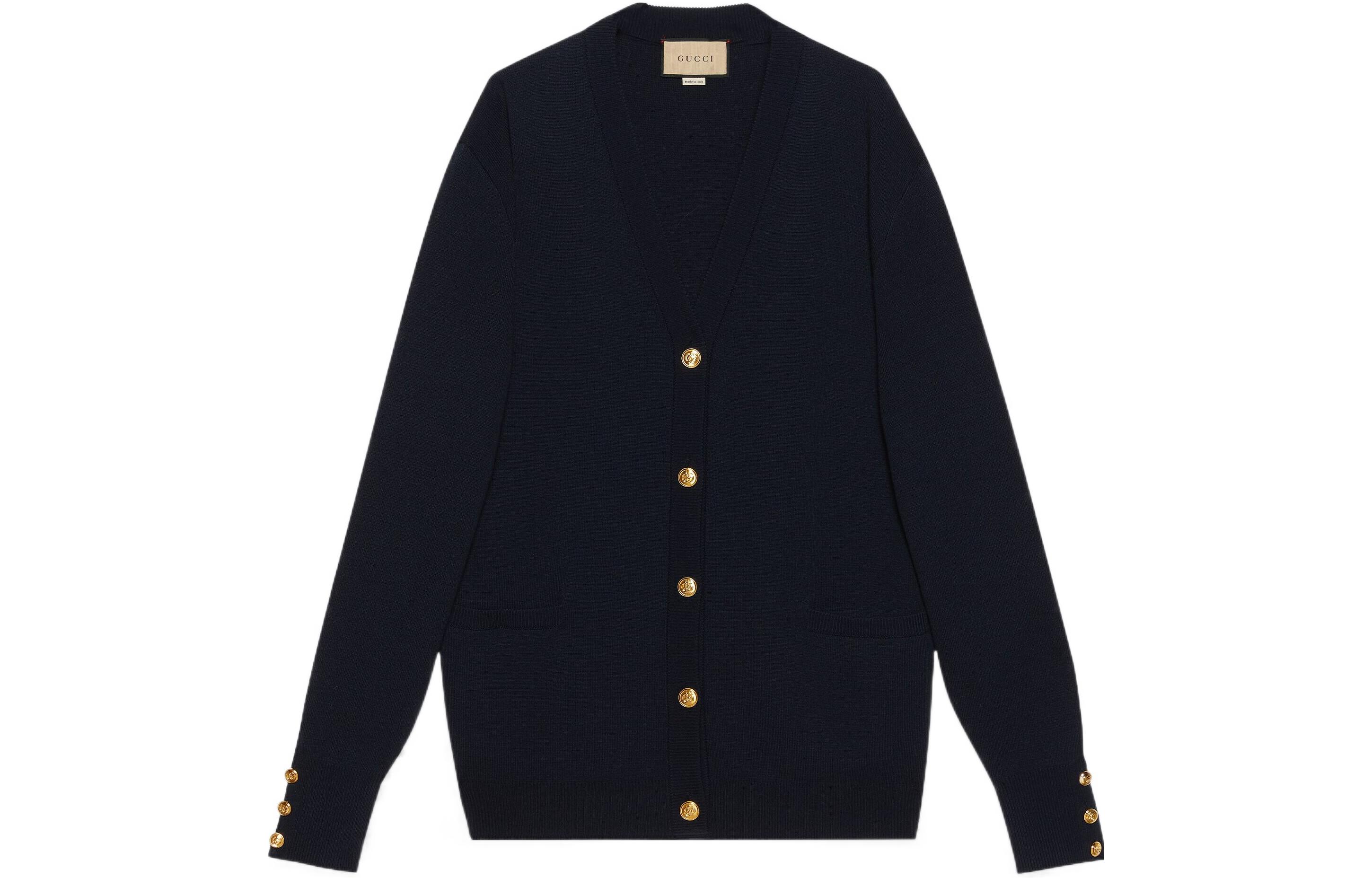 (Women) Gucci FW22 Navy V-Neck Viscose Wool Blend Cardigan 731127-XKCX1-4066